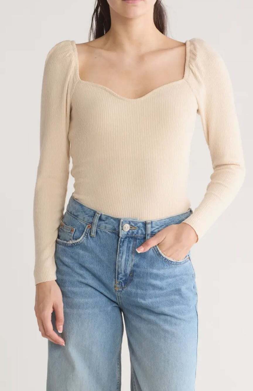 Nation LTD Women's Size Medium White Chocolate Ribbed Ashlyn Sweater Top